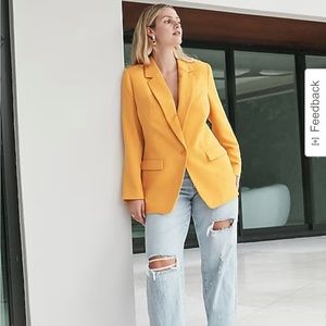 Express Twill One Button Cinched Boyfriend Blazer in Orange